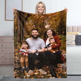 Custom with Photo Text Throw Personalized Gift Flannel Birthday Halloween Christmas Customized Picture Blanket for Mother Baby Father Adult Friends Lovers Pets