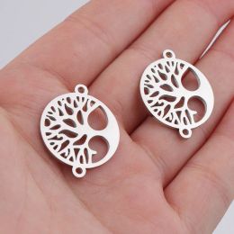 charms Fnixtar 20Pcs/Lot Round Hollow Tree Charms Stainless Steel Connector Charms For DIY Making Necklaces Braid Bracelets Lovers