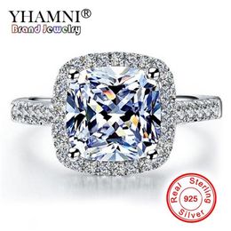 YHAMNI Real 100% 925 Sterling Silver Rings Whole Engagement Inlay 3 Ct SONA Simulation CZ Wedding Rings For Women GR0012805