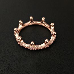 Whole-Fashion 18k Rose Gold Crown RING Set Original Box for 925 Silver CZ Diamond Women Wedding Rings288C