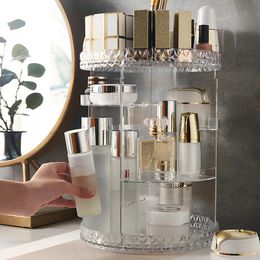 3 Tiers Rotating Makeup Organizer with Compartment 360° Spinning Stand Reusable Storage Display Case Large 240125