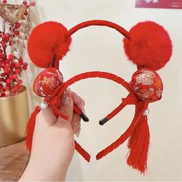 Hair Accessories Red Hairband Year Band Flower Tassel Chinese Style Headdress Headwear Felt Hoop Bow Headband