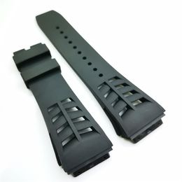 25mm Black Watch Band 20mm Folding Clasp Rubber Strap For RM011 RM 50-03 RM50-01237M