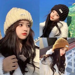 Berets Autumn Winter Knitted Beanies Letter Cloth Label Fashion Knit Hat For Women Korean Versatile Sweet Ear Protection Woolen Bonnet