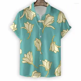 Men's Casual Shirts Tulip Print Short Sleeve Shirt Hawaiian Beach Lapel Top Fashion 2024 Style Comfortable