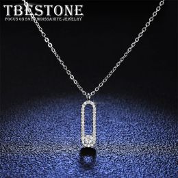 Pendants Tbestone Paper Clip Shape 0.1ct Moissanite S925 Sterling Silver Shining Luxury Fashion Pendant Necklace Women Brand Jewellery