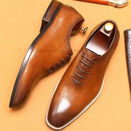 Brand Mens Dress Genuine Cowhide Leather Lace-up Black Brown Oxford Office Business Wedding Formal Suit Shoes for Men