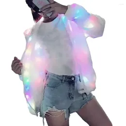 Women's Jackets Led Light-up Performance Jacket Light Emitting Hooded For Fall Winter Glow Colorful Long Sleeve Coat With Club