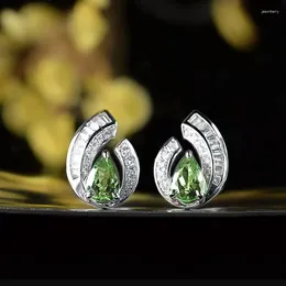 Stud Earrings Huitan Pear Green Cubic Zirconia Gorgeous Bridal Wedding Party Accessories Luxury Trendy Jewellery For Women