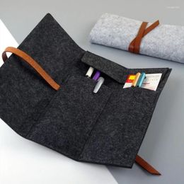 Black Large Capacity School Case Felt Pencil Bag Stationery Holder Fountain Pen Simple Style Student Zipper Pouch