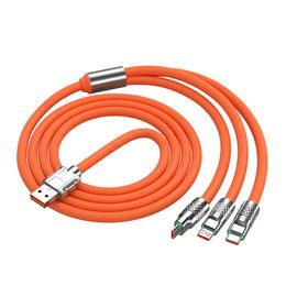 OEM For Huawei Android Apple 3A/5A/6A 120W PD 3-in-1 Type-C Data Cable Fast Charger Phone Cable Liquid Silicone Braided Cable Individual Indicator Lights