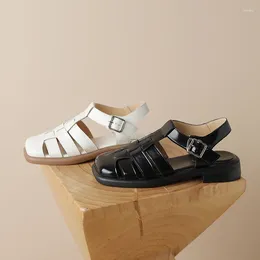 Sandals 2024 Women Natural Leather 22-24.5cm Cowhide Sheepskin Pigskin Full T-buckle Summer Hollow Out Shoes