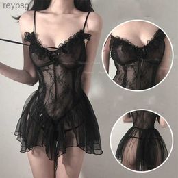Other Panties Sexy Lingerie Black Lace Short Nightdress Women Perspective Underwear Suspender Slim Dress Lolita Exotic Costume For Sex 18 Suit YQ240130