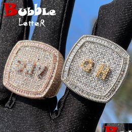 Band Rings Bubble Letter Personalised Name For Men Fl Iced Out Cubic Zirconia Prong Setting Hip Hop Jewellery 230715 Drop Delivery Ring Dhfom