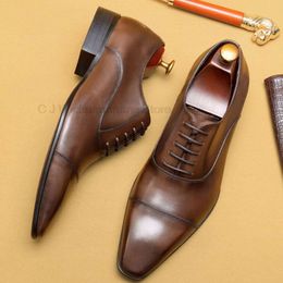 Cap Toe Wing-tip Brogue Style Oxford Mens Dress Business Genuine Leather Black Brown Lace Up Wedding Formal Shoes for Men