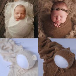 Blankets Baby Swaddling Blanket Born Pography Receiving Stretchable Wool Wrap Handmade Hat Po Shooting Accessories