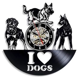 Vinyl Record Wall Clock Modern Design I Love Dog Animal Vinyl Wall Clock Hanging Watch Home Decor Gifts for Dog Lovers 12 inch229t