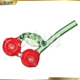 2024 New Cherry Fruit Glass Hand Pipe Double Bowl Glass Smoking Pipe Dry Herb Tobacco Pipe 5.9 Inches Length