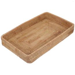 Plates Bread Basket Rectangular Rattan Storage Tray Ornaments Woven Serving Snack Plate