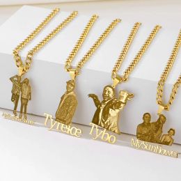 Necklaces Custom Photo Engraved Necklace Personalized Gold Stainless Steel Picture Name Pendant Necklaces for Women Men Memorial Jewelry