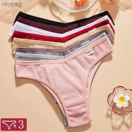 Other Panties 3Pcs/Set Women Sexy Waffle Plaid Cotton Brazilian Low Waist V Shape Bikini Underwear Soft Breathable Female Lingerie YQ240130