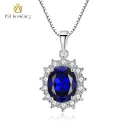 Pendants PSJ Fashion Luxury Jewellery Oval Cut Sapphire Stone Inlay Pendant Rhodium Plated S925 Sterling Silver Necklace for Women