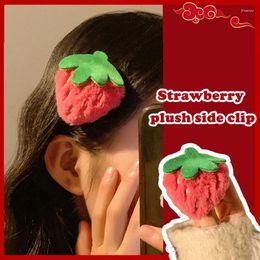 Hair Accessories Cute Sweet Pink Strawberry Plush Side Clip Kids Girls Hairpin Barrette Headwear Fashion