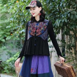 Ethnic Clothing Women Vest Traditional Oriental Casual Gilet Cotton Linen Short Sleeveless Waistcoat Embroidery Patchwork Chinese Style