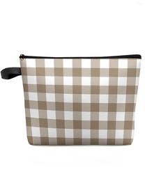 Cosmetic Bags Classic Plaid Light Brown Lattice Makeup Bag Pouch Travel Essentials Women Toilet Organiser Storage Pencil Case