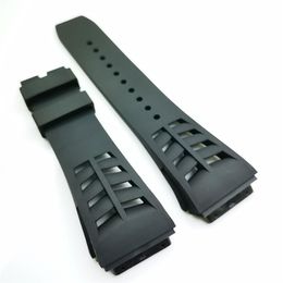 25mm Black Watch Band 20mm Folding Clasp Rubber Strap For RM011 RM 50-03 RM50-01212p