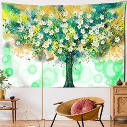 Tapestries Tree Flowers Illustration Wall Tapestry Bohemian Good Luck Hanging Home Decor Table Cover