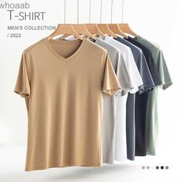 Men's T-Shirts Summer Men Mulberry Silk Mercerized Cotton T Shirt V-neck Loose Short Sleeve Basic T-shirts 7%Silk 240130