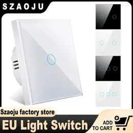 Smart Home Control Szaoju EU Touch Switch LED Crystal Glass Panel Wall Lamp Light 1/2/3 Gang AC100-240V Sensor Power Interruttore