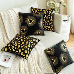 Pillow Black Velvet Printed Pillowcase With Gold Stamping Love Lips Sofa S Cover Valentine's Day Atmosphere Pillows