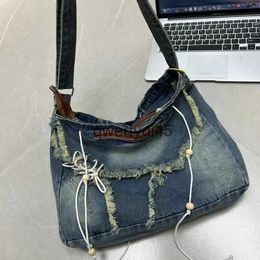 Shoulder Bags Preppy Style Messenger Bags For Women Luxury Designers andbags And Purses 2023 New Denim Cross Type Wooden Beads Tassel Clotqwertyui45