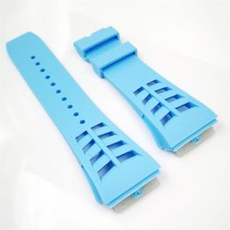 25mm Baby Blue Watch Band 20mm Folding Clasp Rubber Strap For RM011 RM 50-03 RM50-013505