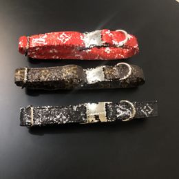 Designer Dog Collars Leashes Set black red brown Soft Adjustable Classic Letter Logo Printed Leather Pet Collar leash Traction rope for Small Dogs Poodle Cat