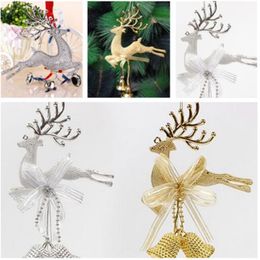 Gold Sliver Reindeer Christmas Tree Hanging Bauble Ornament Party Xmas Decor Deer With Bells Festival Party Baubles320p