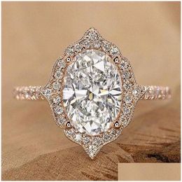 Wedding Rings Huitan Cute Oval Cubic Zirconia For Women Romantic Rose Gold Color Proposal Engagement Trendy Jewelry Gift Drop Deliver Dhu4N