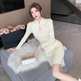 Casual Dresses Women Autumn Temperament Chinese Style All-match Hipster Advanced Bow-button High Street Tight-fitting College