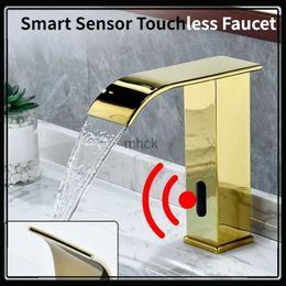 Kitchen Faucets Gold Bathroom Sensor Faucet Waterfall Basin Faucet Smart Bathroom Sink Mixer Infrared Kitchen Auto Faucet Black Vanity Mixer Tap 240130
