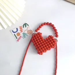 Evening Bags Cute Mini Lipstick Wallet 2024 Handbag Summer Red Love Beaded Bag Fashion Simple Peach Heart Design Crossbody For Woman