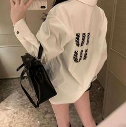 New style Summer New Shirt Designer Blouse Fashion All-mch Ice Silk Cotton Shirts Rhinestone Letters Long Sleeved Womens Casual
