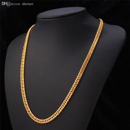 Whole-Gold Chain Necklace Men 18K Stamp 18K Real Gold Plated 6MM 55CM 22 Necklaces Classic Curb Cuban Chain Hip Hop Men 334n