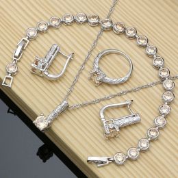 Charm Sterling Sier Bridal Jewelry Sets Champagne Cz for Women Earrings Indian Jewelry Birthday Gift