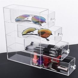 Multifunction Clear Acrylic Makeup Organizer Storage Box Portable Make Up storage drawer Glasses pen Cosmetic display box1265k
