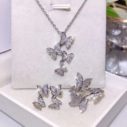 Necklace Cute 925 Sterling Silver Classic Dazzling Zirconia Butterfly Necklace+Earrings+Ring Jewelry Sets for Women Wedding Jewelry