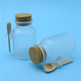 12 X 200G ABS Bath Salt Bottle 200ml Powder Plastic Bottle with Cork Jar with Wood Spoon Mqsal