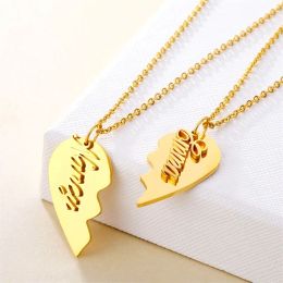 Sets/Suits Best Friends Heart Couple Necklaces Custom Name Engraving Nameplate Necklace Stainless Steel Love Gifts for Friendship Sisters