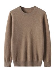 Autumn Winter 100% Pure Merino Wool Pullover Sweater Men O-neck Long-sleeve Cashmere Knitwear Clothing Basic Tops 240125